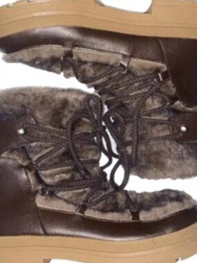Steve Madden Dione Snow Boots Womens Size 6.5M Brown Leather Faux Fur DION02S1